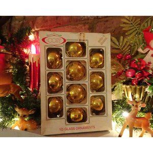 Vintage Coby Gold Glass Christmas Ornaments in Original Box mcm 1970s kitsch